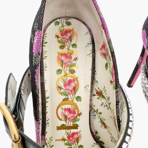 Gucci Sylvie Crystal Mary Jane Pump EU 36.5 US 6.5 Purple Floral High Heel - Picture 13 of 14